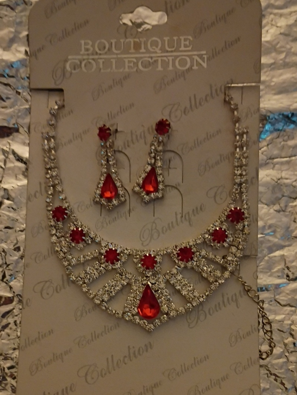 Red Crystal Necklace & Earring Set